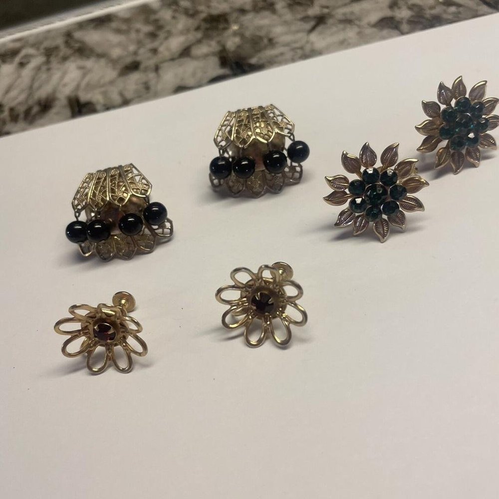 Lot Of 3 Gold Tone Costume Earrings Screw on Non Pierced Variety